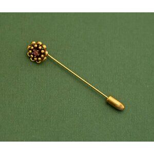 Vintage Boho Gold Tone Floral Rhinestone Stickpin K5